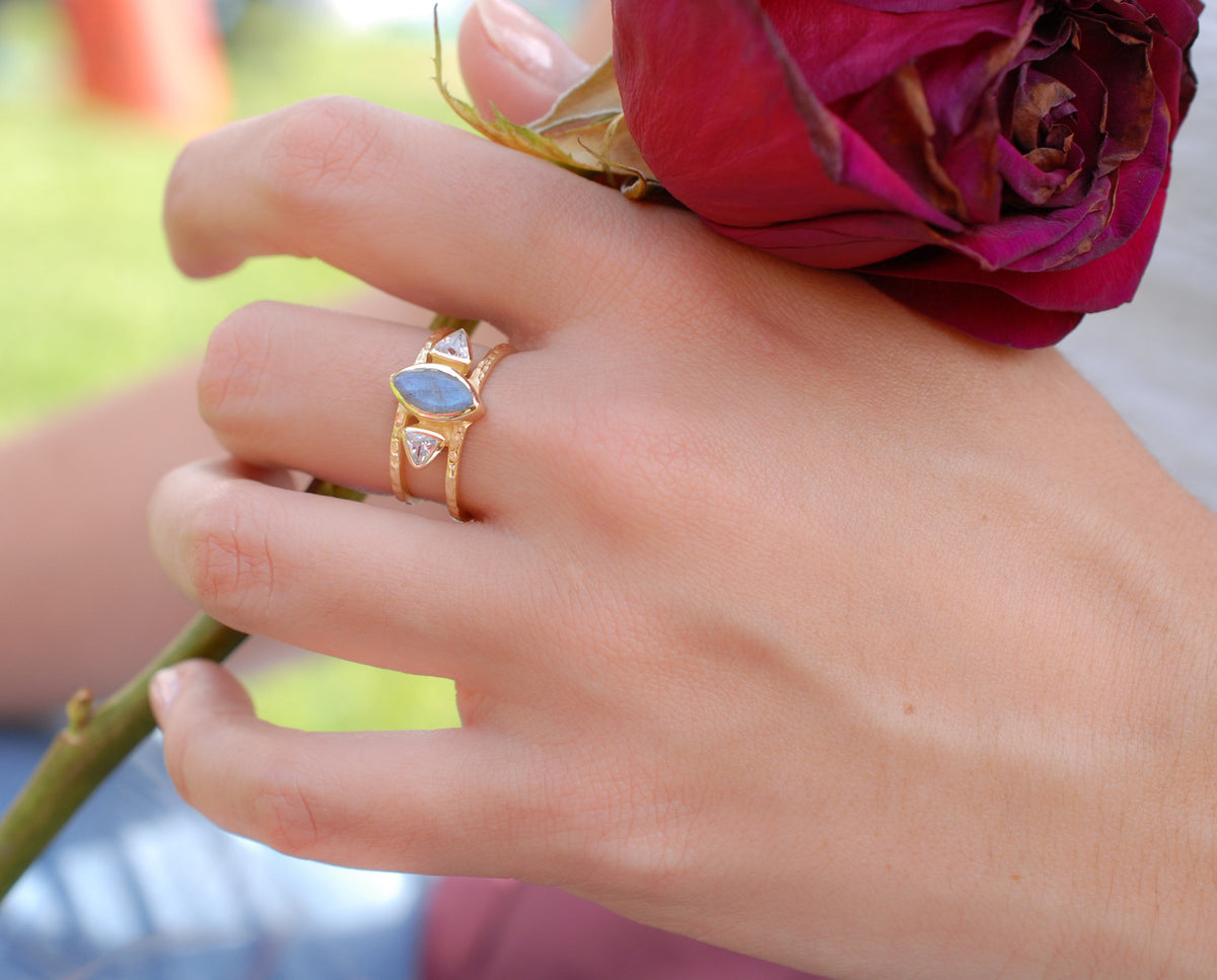 Labradorite & White Topaz Ring * Gold Vermeil Ring * Statement Ring *Gemstone Ring * Labradorite * Bridal Ring *Wedding Ring  * BJR146