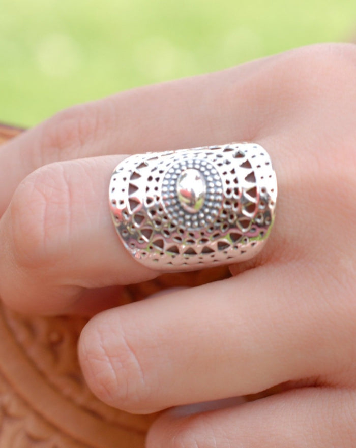 Mandala Sterling Silver Ring * Statement Ring * Large * Wide * Filigree * Handmade * Boho * Hippie *Jewelry* Bycila* Gift for Her BJR192