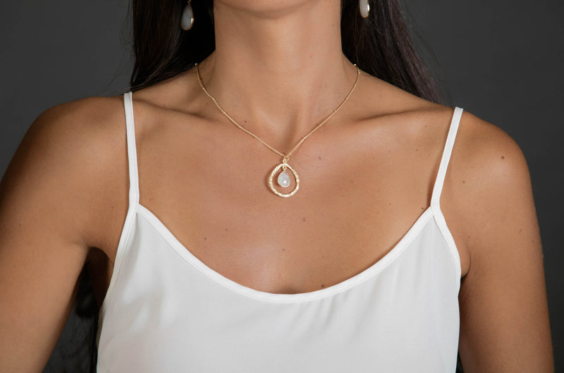 Pietra Necklace * Copper turquoise * Moonstone * Labradorite * Aqua Chalcedony * Gold Vermeil * BJN004