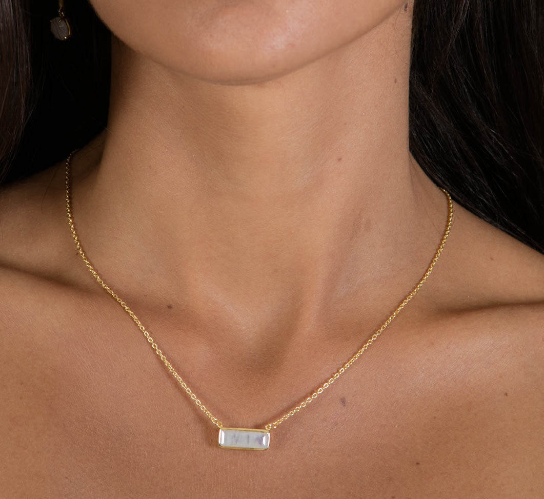 Clara Rectangle Necklace * Moonstone * Gold Vermeil or Sterling Silver 925 or Rose Gold * BJN027A