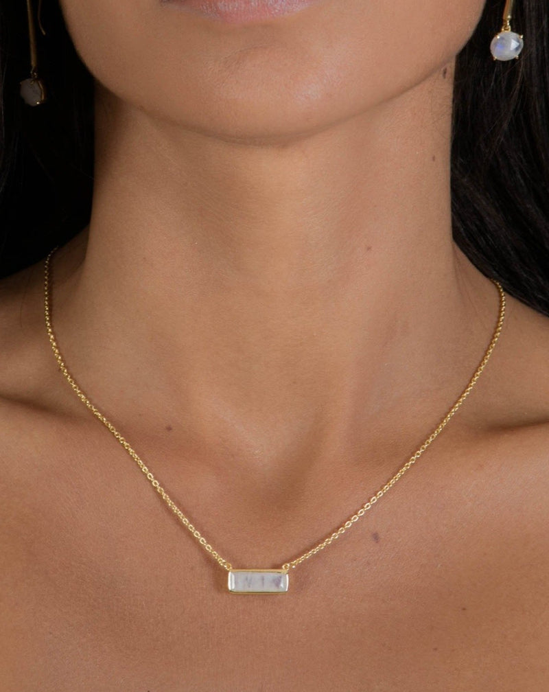 Clara Rectangle Necklace * Moonstone * Gold Vermeil or Sterling Silver 925 or Rose Gold * BJN027A