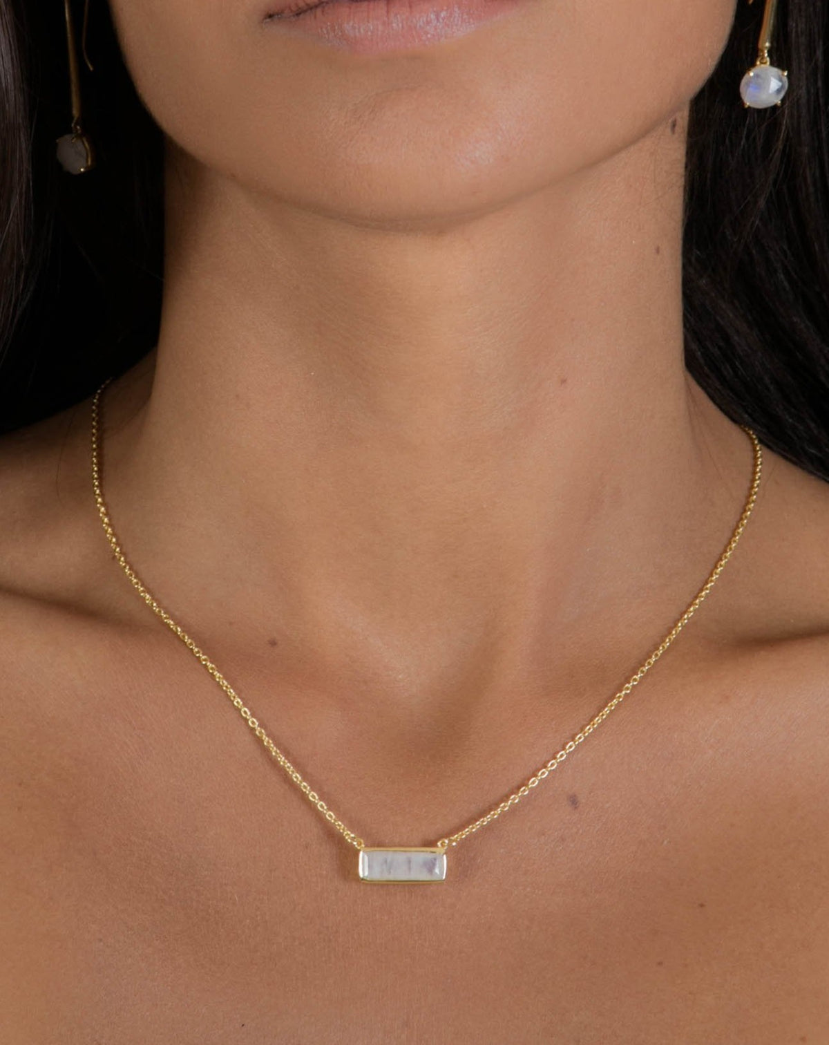 Clara Rectangle Necklace * Moonstone * Gold Vermeil or Sterling Silver or Rose Gold * BJN027B