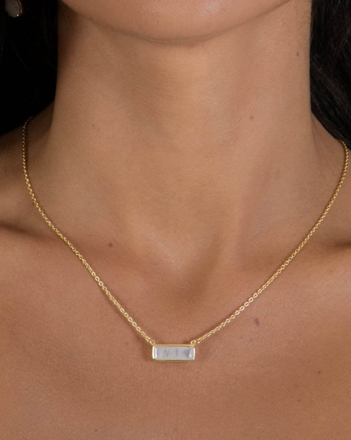 Moonstone Rectangle Bar Necklace * Gold Vermeil or Sterling Silver 925 or Rose Gold * Layered * Gemstone * Gift for Her * Elegant * BJN027C