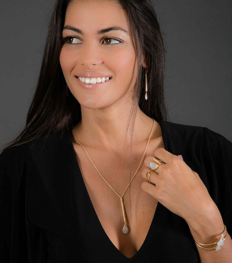 Sandy Necklace * Labradorite * Rose Quartz * Moonstone * Aqua Chalcedony * Gold Vermeil * BJN015