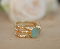 Aqua Chalcedony and Moonstone Ring * Statement Ring * Gemstone Ring * Teal * Bridal Ring * Wedding Ring * Organic Ring * Natural*BJR088