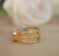 Aqua Chalcedony and Moonstone Ring * Statement Ring * Gemstone Ring * Teal * Bridal Ring * Wedding Ring * Organic Ring * Natural*BJR088