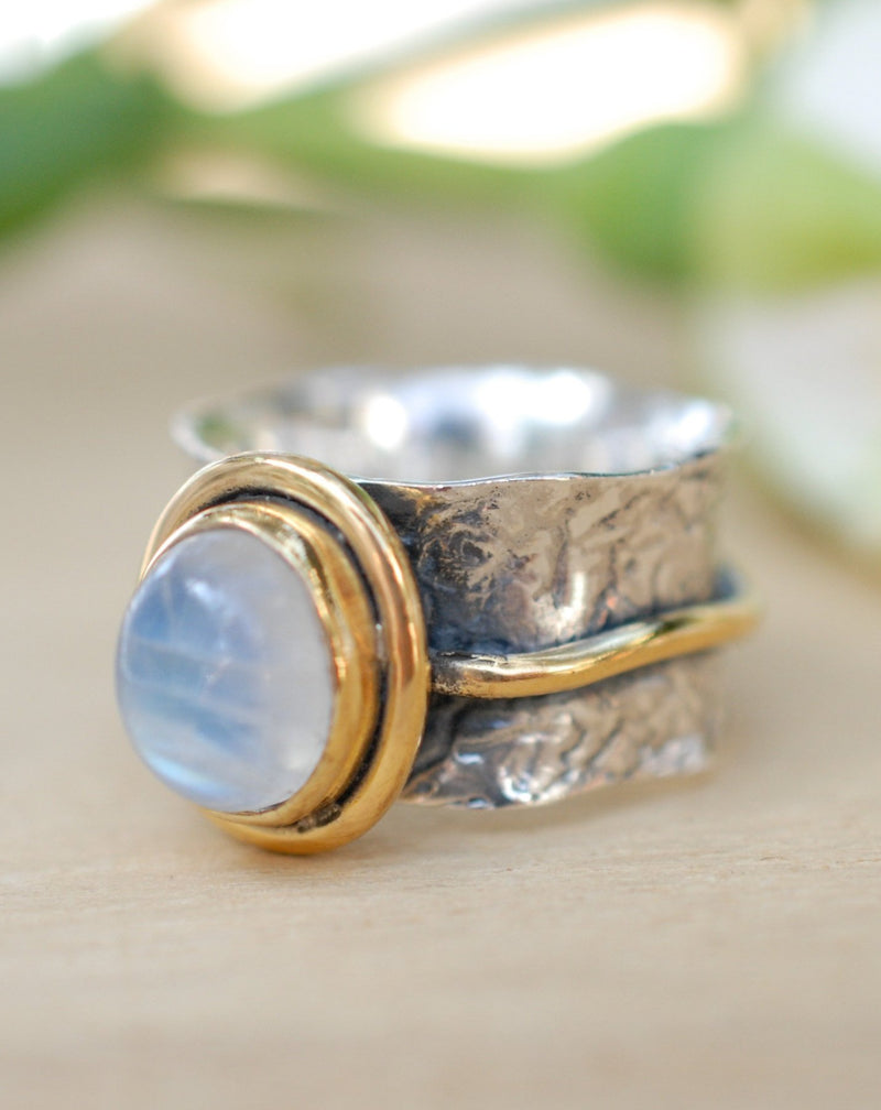 Moonstone ring * Sterling silver ring * Gold Vermeil ring * Wide ring * Handmade ring * Wave band ring * Gemstone* Rainbow Moonstone BJR205