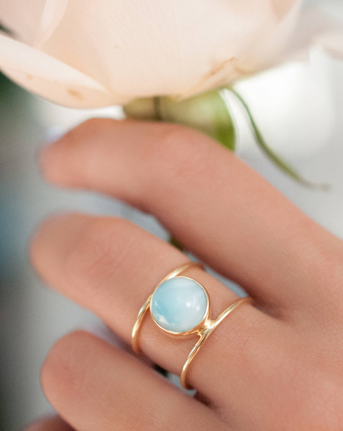 Larimar Ring * Gold Ring * Statement Ring * Gemstone Ring * Blue Ring * Natural * Organic Ring * Ocean * BJR011