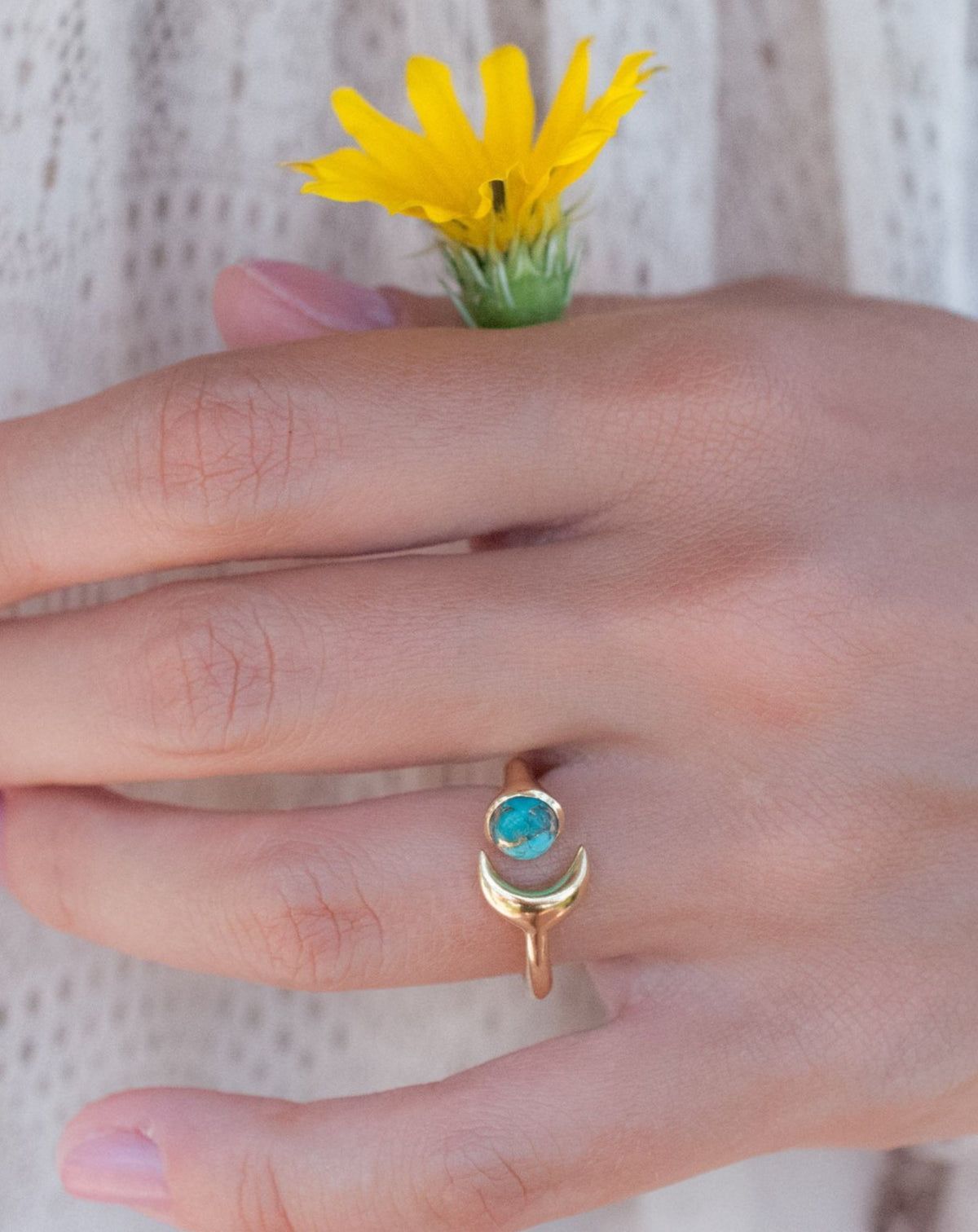 S A L E * Last Chance * Copper Turquoise Half Moon Ring * Gold * Adjustable * Wrap * Boho * Jewelry *Blue* BJR065