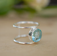 SALE Blue Topaz Ring * Sterling Silver Ring* Statement Ring *Gemstone Ring * Blue* Bridal Ring *Wedding Ring * Organic Ring * Natural*BJR020