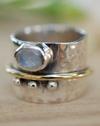 Moonstone Ring * Meditation * Spinner * Spinning * Anxiety * Hammered * Worry * Boho * Spin * Thick Band * Sterling Silver * Bronze BJS028