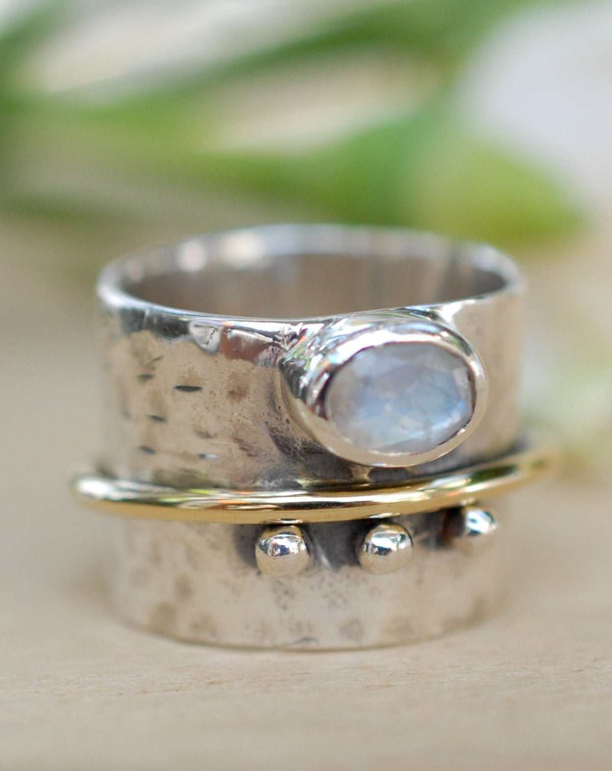 Moonstone Ring * Meditation * Spinner * Spinning * Anxiety * Hammered * Worry * Boho * Spin * Thick Band * Sterling Silver * Bronze BJS028