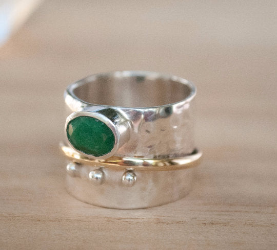 Emerald Ring * Meditation * Spinner * Spinning * Anxiety * Hammered * Worry * Boho * Spin * Thick Band * Sterling Silver * Bronze BJS022