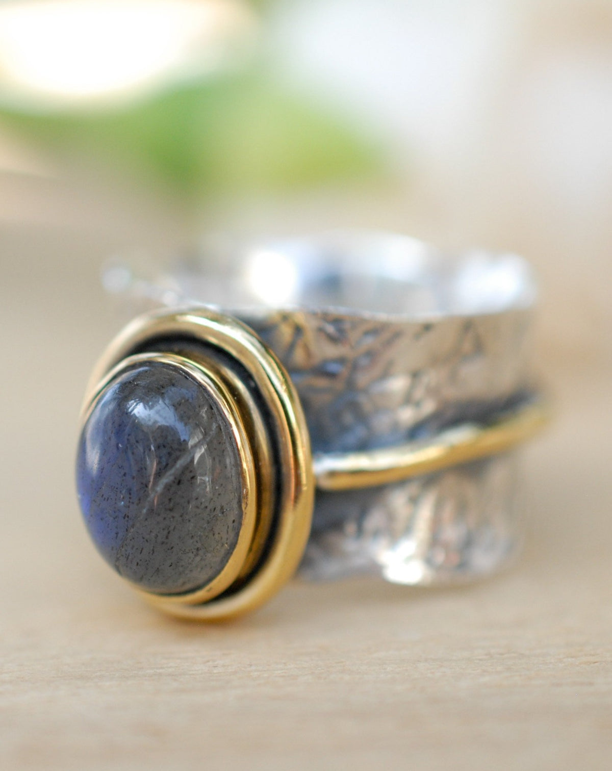 Labradorite ring * Sterling silver ring * Gold Vermeil ring * Wide ring * Handmade ring * Wave band ring *Gift for her * gemstone * BJR208