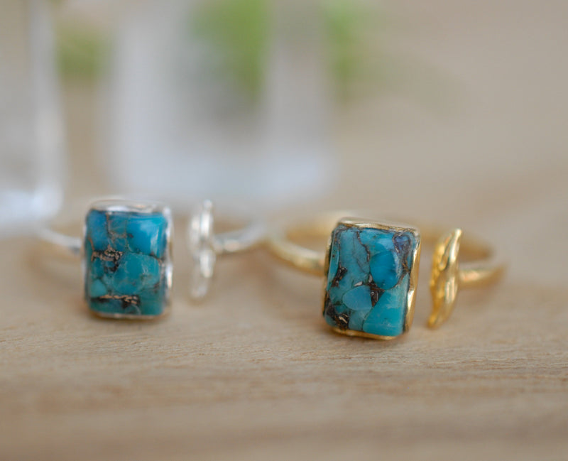 Copper Turquoise Ring * Sterling Silver 925 * Adjustable * Bridal * Wedding * Wrap * Boho * Jewelry *Gemstone *Mermaid *Blue* BJR095