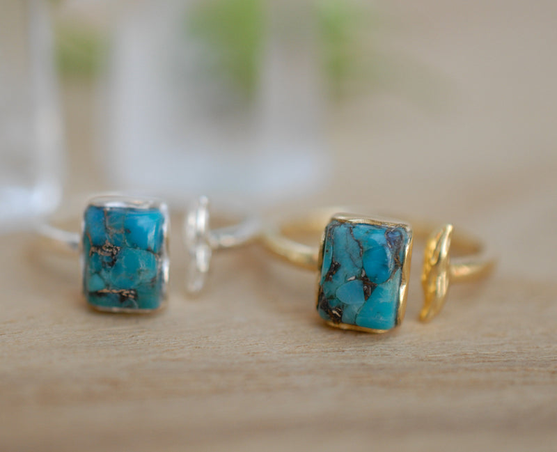 Copper Turquoise Ring * Gold * Adjustable * Bridal * Wedding * Wrap * Boho * Jewelry *Gemstone *Mermaid *Blue* BJR094