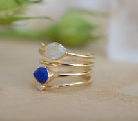 Lapis Lazuli & Moonstone Gold Plated 18k Ring * Blue stone* Gemstones * Handmade *Statement *Gift for her *Spiral Ring Jewelry*Bycila*BJR059