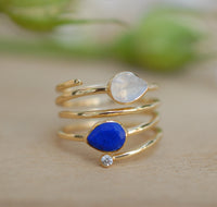 Lapis Lazuli & Moonstone Gold Plated 18k Ring * Blue stone* Gemstones * Handmade *Statement *Gift for her *Spiral Ring Jewelry*Bycila*BJR059