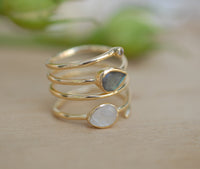 Labradorite & Moonstone Gold Plated 18k Ring * Rainbow stone* Gemstones *Handmade *Statement *Gift for her*Spiral Ring Jewelry*Bycila*BJR057