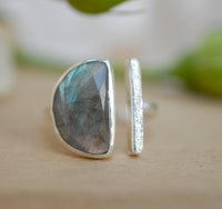 Labradorite Ring * Adjustable Sterling Silver * Statement * Gemstone * Bridal * Wedding * Half Moon * Boho * Bohemian * Handmade * BJR113