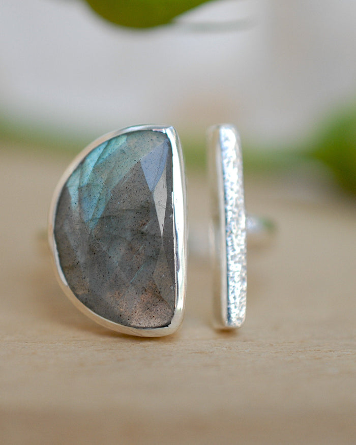 Labradorite Ring * Adjustable Sterling Silver * Statement * Gemstone * Bridal * Wedding * Half Moon * Boho * Bohemian * Handmade * BJR113
