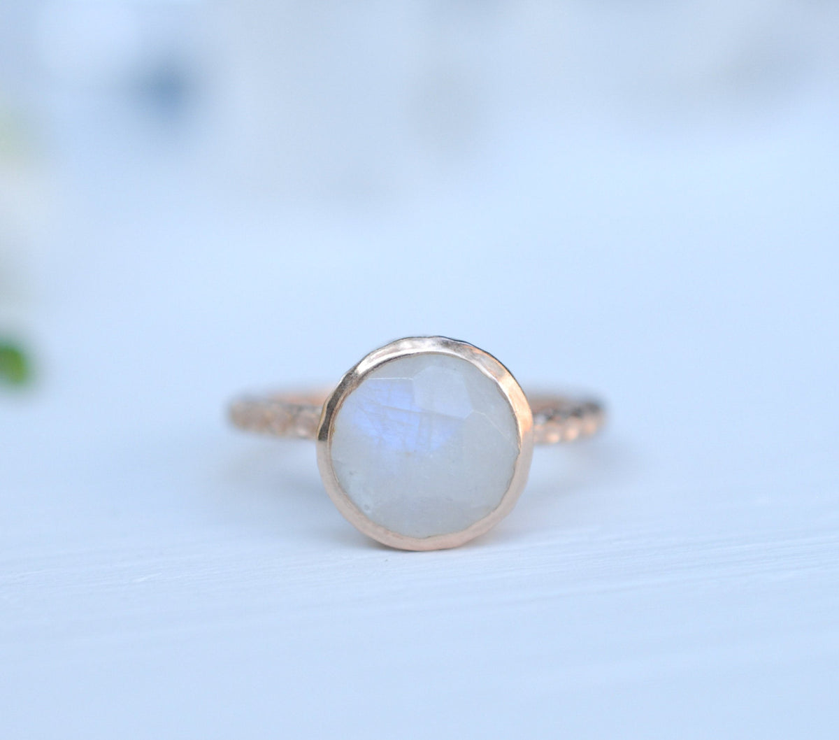 Rainbow Moonstone Rose Gold Ring * Boho * Organic * handmade * Gypsy * Bridesmaid* Solitaire * Bridal * BJR216