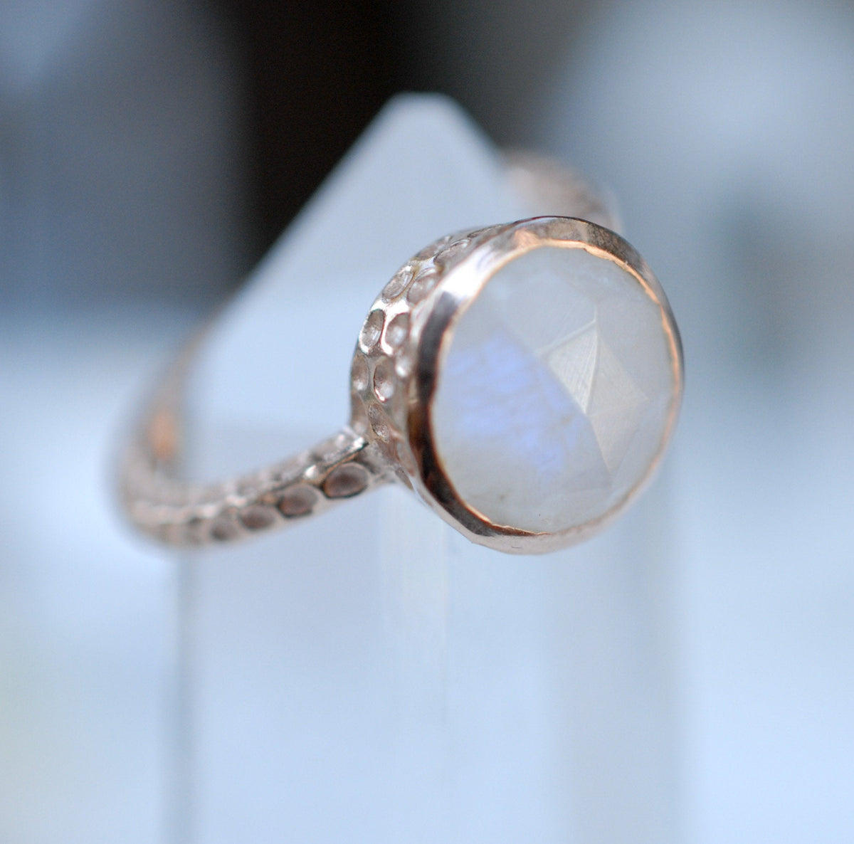 Rainbow Moonstone Rose Gold Ring * Boho * Organic * handmade * Gypsy * Bridesmaid* Solitaire * Bridal * BJR216