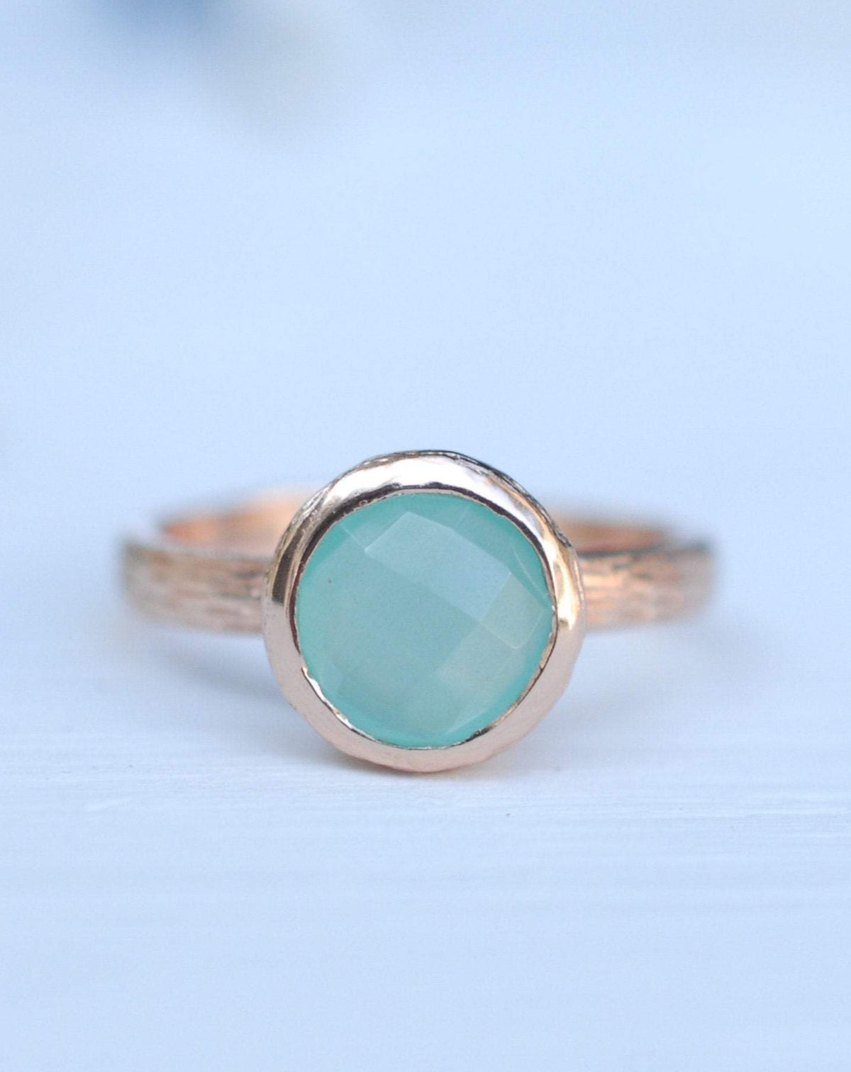 Aqua Chalcedony Rose Gold Ring * Boho * Organic * handmade * Gypsy * Bridesmaid* Solitaire * Bridal * BJR210