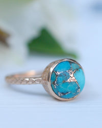 Copper Turquoise Rose Gold Ring * Boho * Organic * handmade * Gypsy * Bridesmaid* Solitaire * Bridal * BJR217