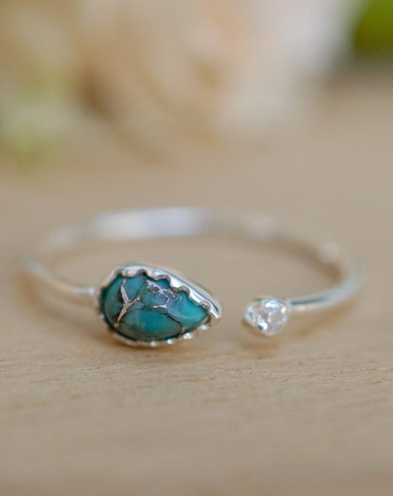 Copper Turquoise Ring * Sterling Silver 925* Adjustable * Gemstone * Handmade * Natural * Organic Ring * Ocean Casual *  BJR038