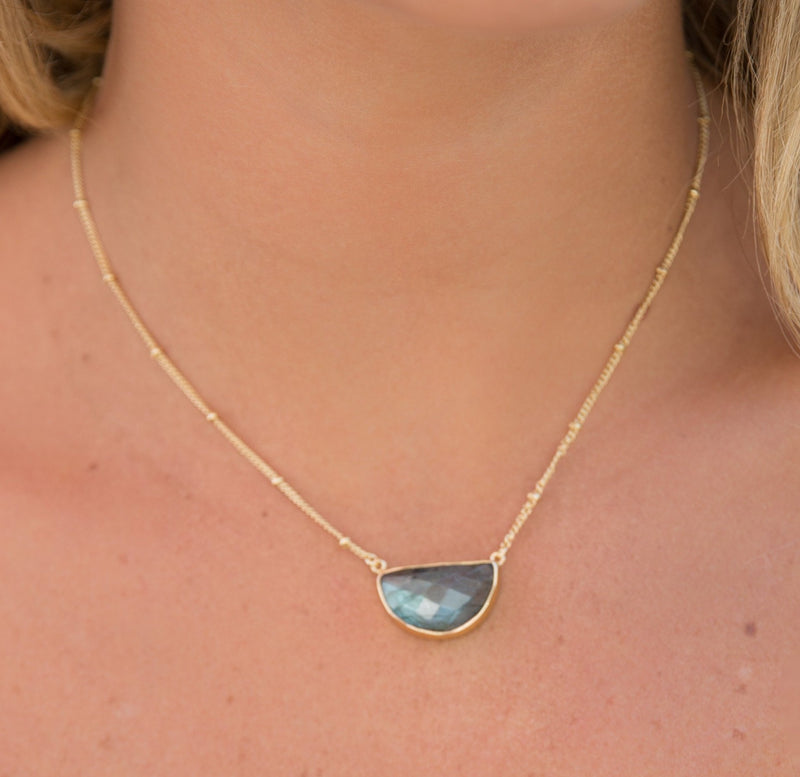 Celeste Half Moon Necklace * Labradorite * Gold Vermeil or Sterling Silver 925 * BJN007