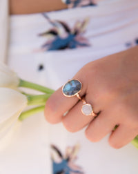 Rainbow Moonstone Rose Gold Ring * Boho * Organic * handmade * Gypsy * Bridesmaid* Solitaire * Bridal * BJR211