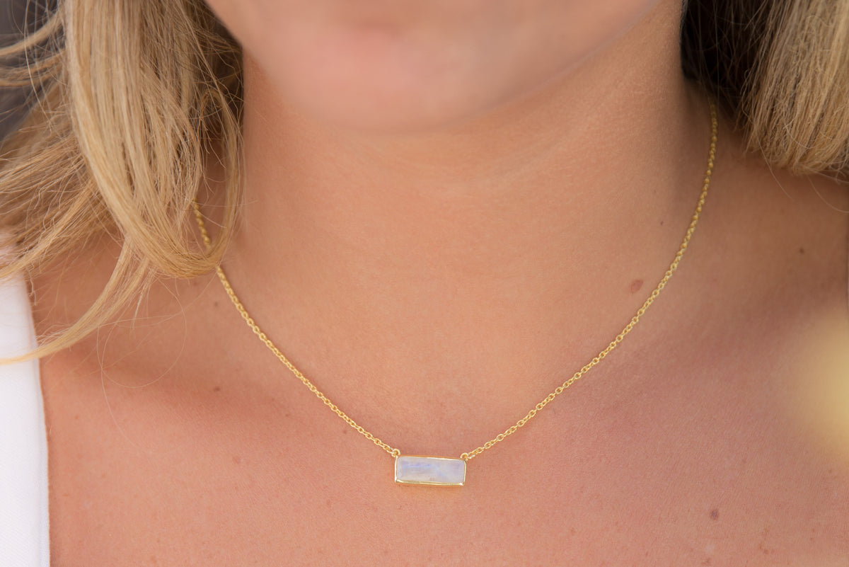 Clara Rectangle Necklace * Moonstone * Gold Vermeil or Sterling Silver 925 or Rose Gold * BJN027A