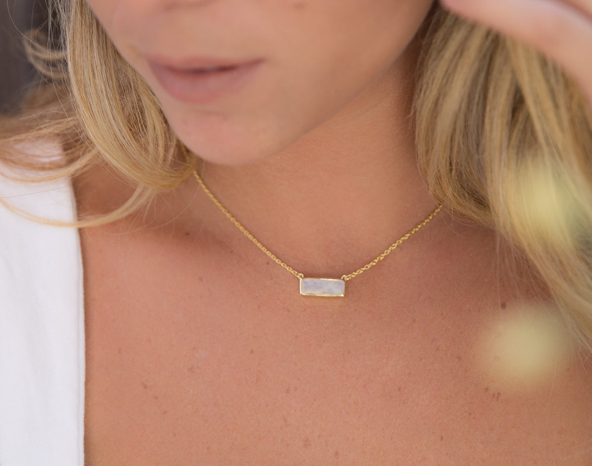 Clara Rectangle Necklace * Moonstone * Gold Vermeil or Sterling Silver 925 or Rose Gold * BJN027A