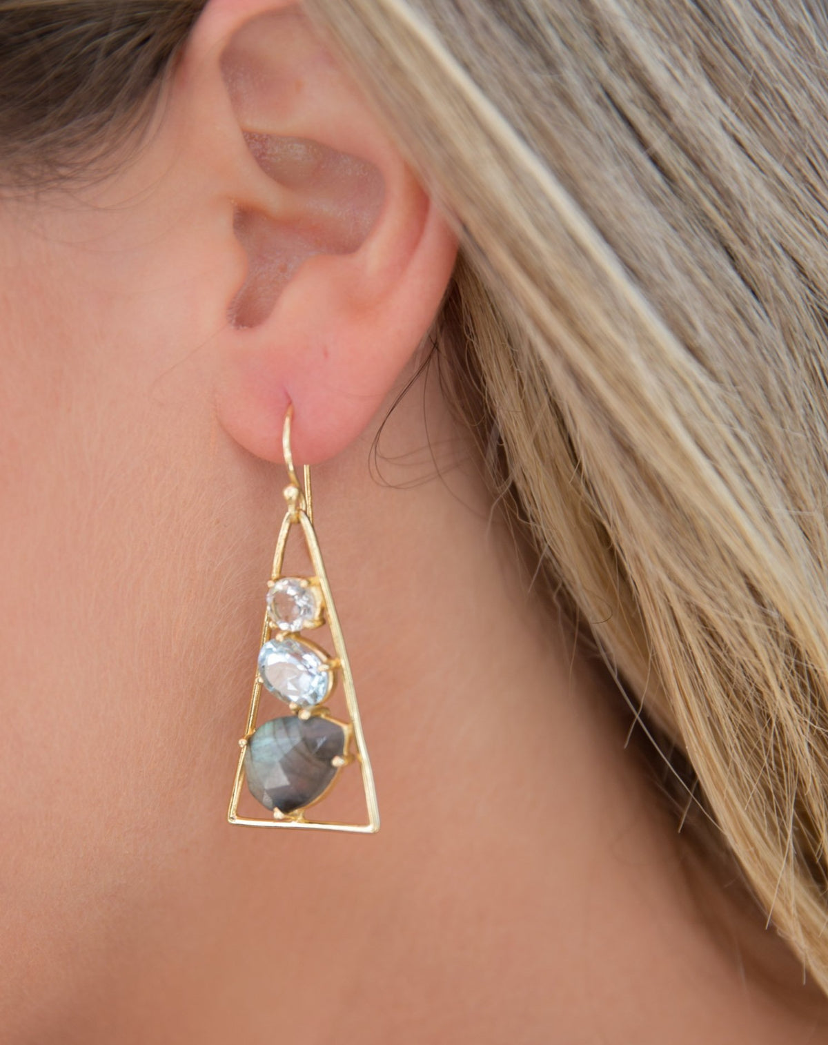 Cleo Earrings * Green Amethyst, Blue Topaz & Labradorite * Gold Plated 18k * BJE097