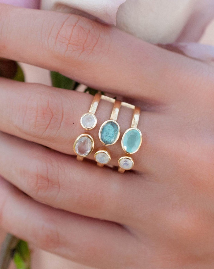 SALE Gemstones Gold Ring * Statement Birthstone* Gold Vermeil Ring * Amethyst * Labradorite * Moonstone * Teal Chalcedony * Aqua*BJR090