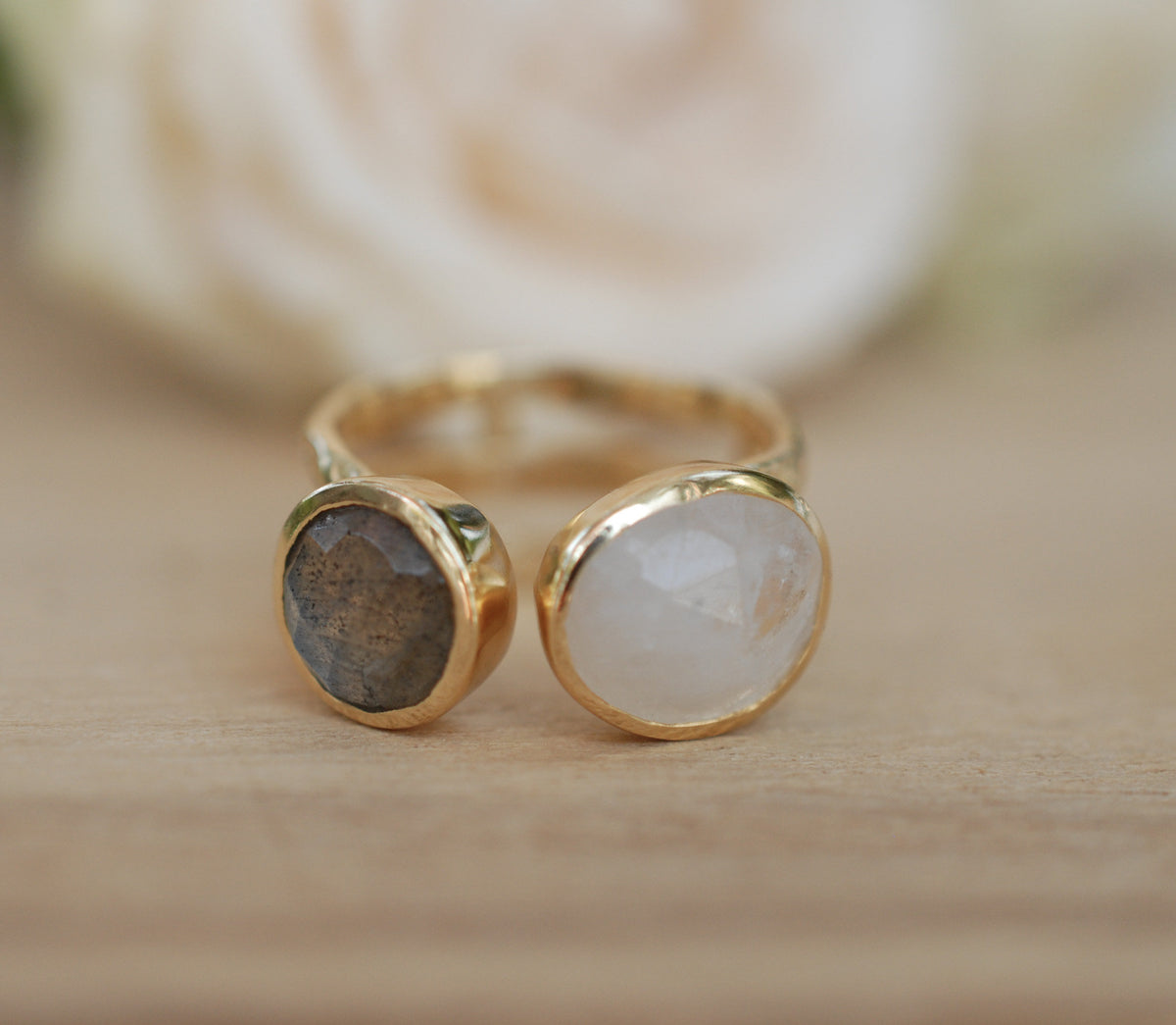 Labradorite Ring * Moonstone Gold Ring * Statement Ring * Gemstone Ring * Pink * Bridal Ring * Wedding Ring * Organic Ring * Natural*BJR089