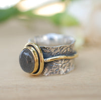 Labradorite ring * Sterling silver ring * Gold Vermeil ring * Wide ring * Handmade ring * Wave band ring *Gift for her * gemstone * BJR208