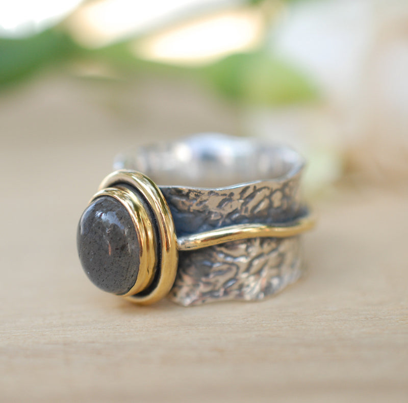 Labradorite ring * Sterling silver ring * Gold Vermeil ring * Wide ring * Handmade ring * Wave band ring *Gift for her * gemstone * BJR208