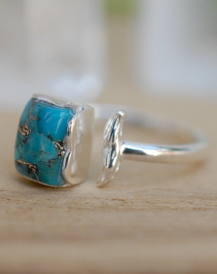 Copper Turquoise Ring * Sterling Silver 925 * Adjustable * Bridal * Wedding * Wrap * Boho * Jewelry *Gemstone *Mermaid *Blue* BJR095