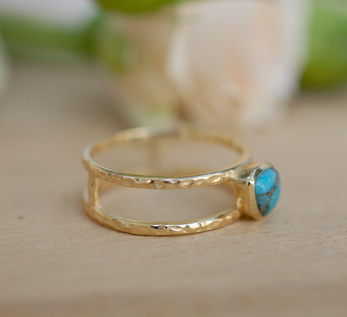 Copper Turquoise Ring * Triangle Gold* Statement * Gemstone * Turquoise Ring * Bridal *Wedding* Organic *Natural * Triangular BJR085