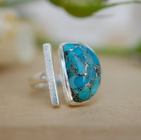 Copper Turquoise Ring * Adjustable Sterling Silver * Statement * Gemstone * Bridal * Wedding * Half Moon * Boho * Bohemian * Handmade*BJR115