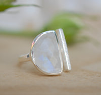 Moonstone Ring * Adjustable Sterling Silver * Statement * Gemstone * Bridal * Wedding * Half Moon * Boho * Bohemian * Handmade * BJR114