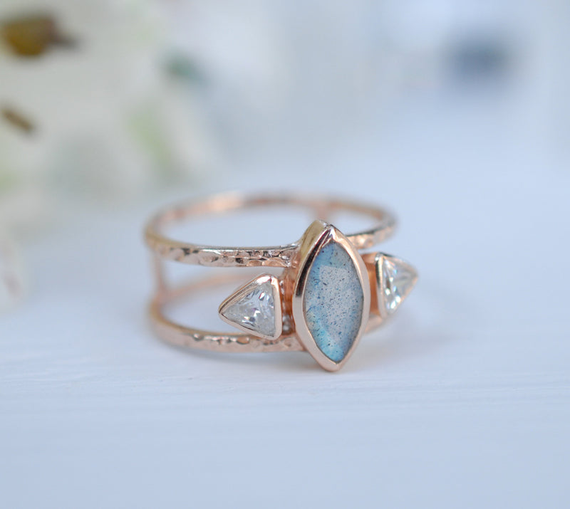 Labradorite & White Topaz Ring * Rose Gold Plated Ring * Statement Ring *Gemstone Ring * Labradorite * Bridal Ring *Wedding Ring * BJR148