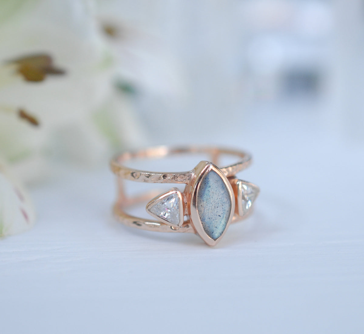 Labradorite & White Topaz Ring * Rose Gold Plated Ring * Statement Ring *Gemstone Ring * Labradorite * Bridal Ring *Wedding Ring * BJR148