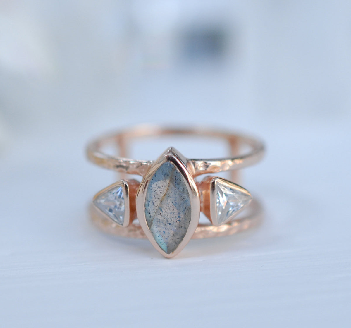 Labradorite & White Topaz Ring * Rose Gold Plated Ring * Statement Ring *Gemstone Ring * Labradorite * Bridal Ring *Wedding Ring * BJR148