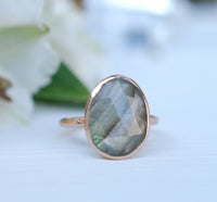 Rainbow Labradorite Rose Gold Ring * Boho * Organic * handmade * Gypsy * Bridesmaid* Solitaire * Bridal * Gift for her * BJR068
