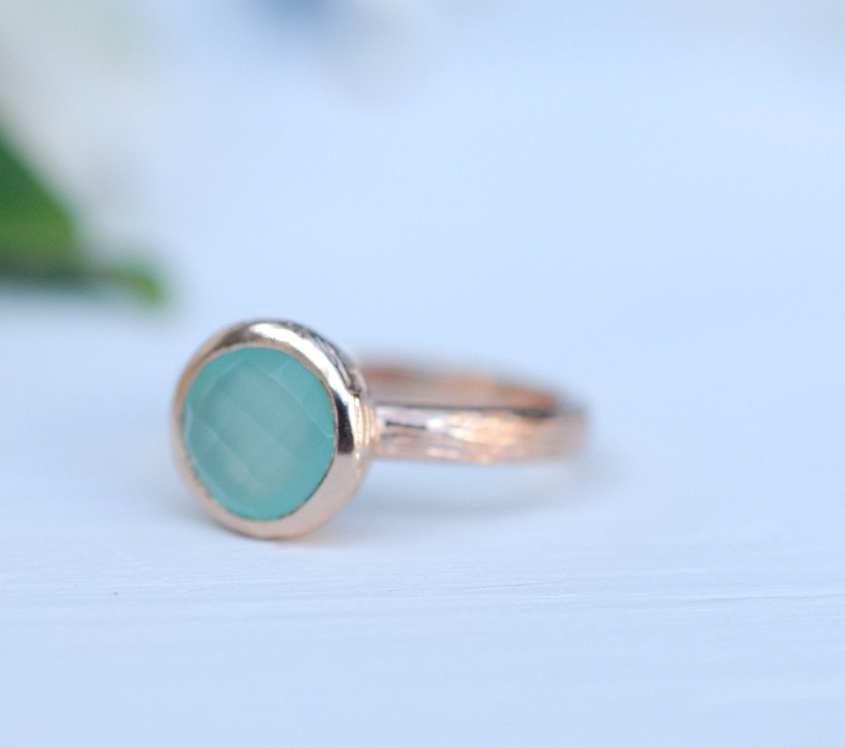 Aqua Chalcedony Rose Gold Ring * Boho * Organic * handmade * Gypsy * Bridesmaid* Solitaire * Bridal * BJR210