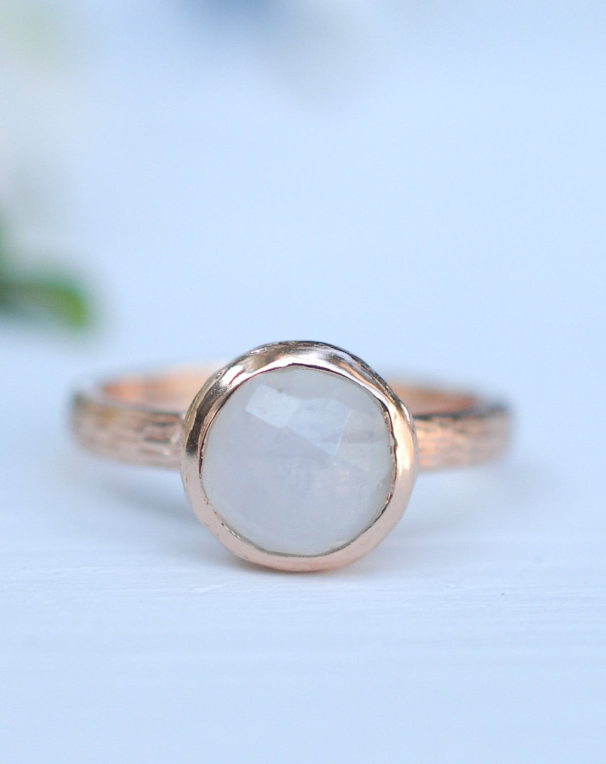 Rainbow Moonstone Rose Gold Ring * Boho * Organic * handmade * Gypsy * Bridesmaid* Solitaire * Bridal * BJR211