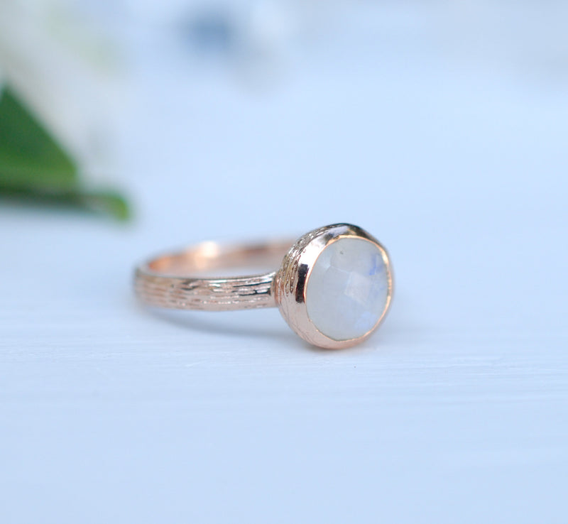 Rainbow Moonstone Rose Gold Ring * Boho * Organic * handmade * Gypsy * Bridesmaid* Solitaire * Bridal * BJR211